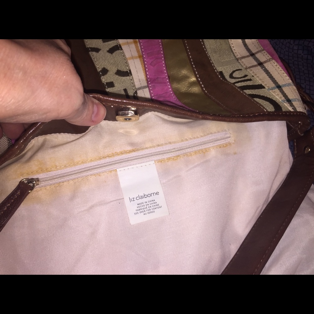 Liz Claiborne’s Patchwork Tote; Faux Leather Trim - Picture 7 of 8